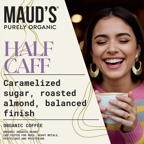 Maud's Purely Organic Half Caffeine Ground Coffee