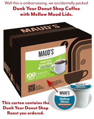 Maud's Donut Shop Coffee Pods Incorrect Lids